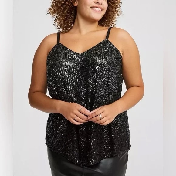 Torrid Size 2X Black Sequin V Neck Sophie Swing Cami Tank Top - Picture 1 of 5